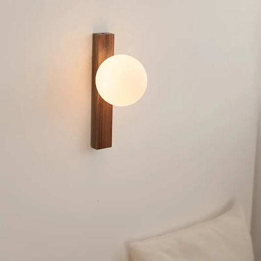 Milk Glass And Walnut Sconce