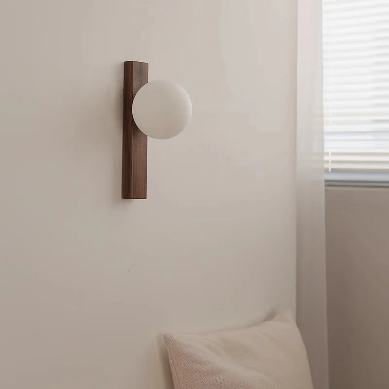 Milk Glass And Walnut Sconce