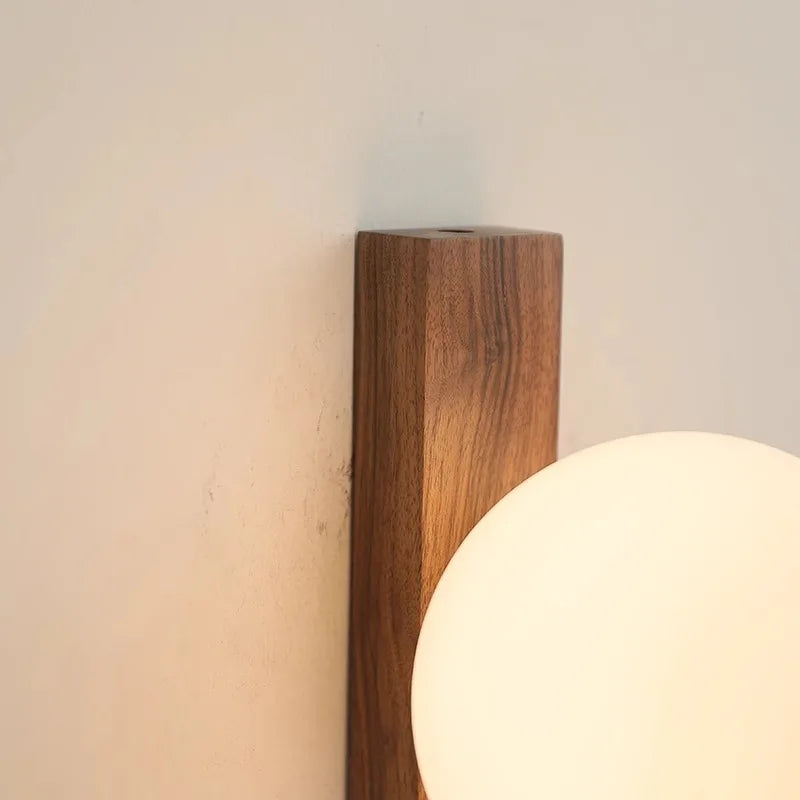 Milk Glass And Walnut Sconce