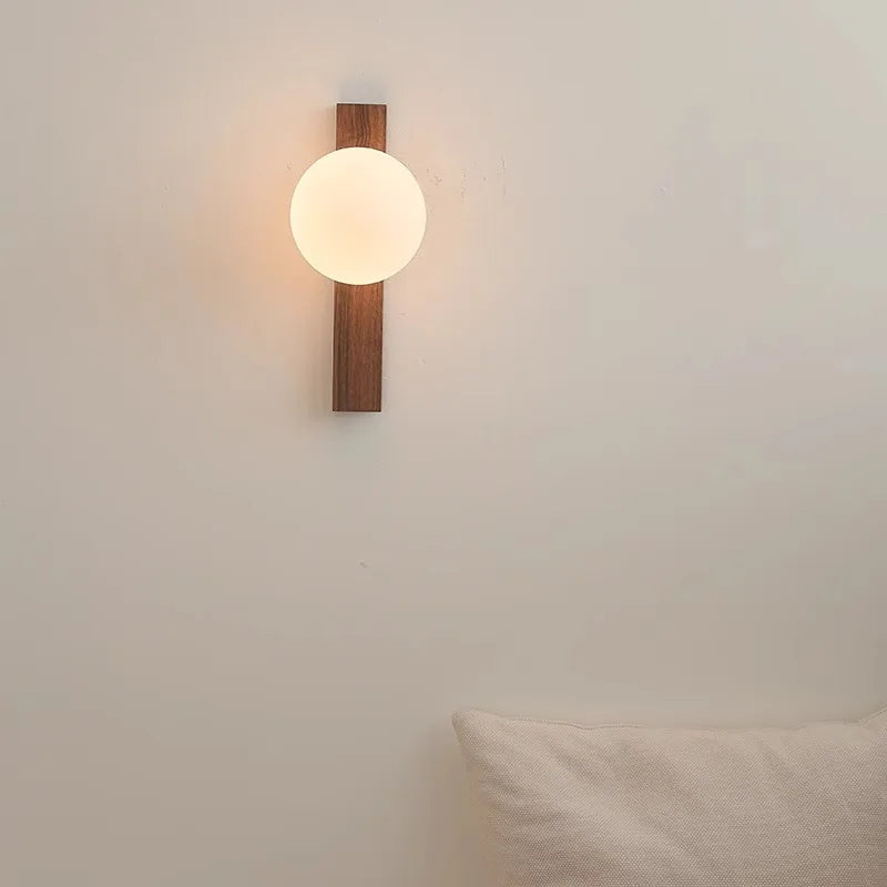 Milk Glass And Walnut Sconce